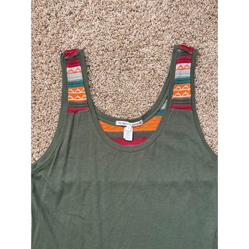 Threads 4 Thought Army Green Tank Dress With Embroidered Womens Size Large